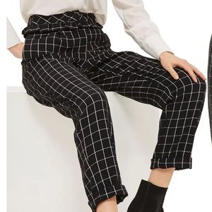TOPSHOP | Windowpane Ruffle Mensy Peg Leg Trousers. Sz. 6P